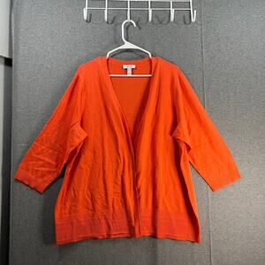 Denim & Co. Open-Front 3/4-Sleeve Cardigan Sweater Orange Size 1X
